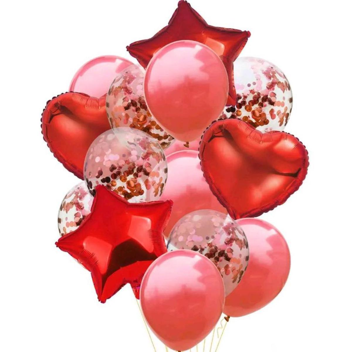 14-Piece Golden Confetti Balloon Set | Star, Heart, and Latex Balloons for Party Decor