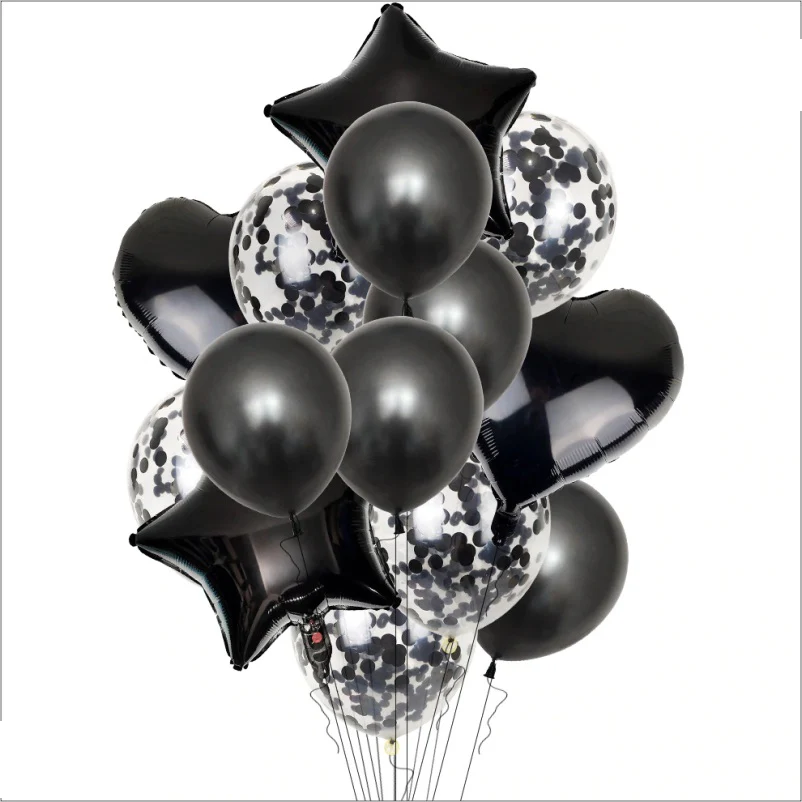 14-Piece Golden Confetti Balloon Set | Star, Heart, and Latex Balloons for Party Decor