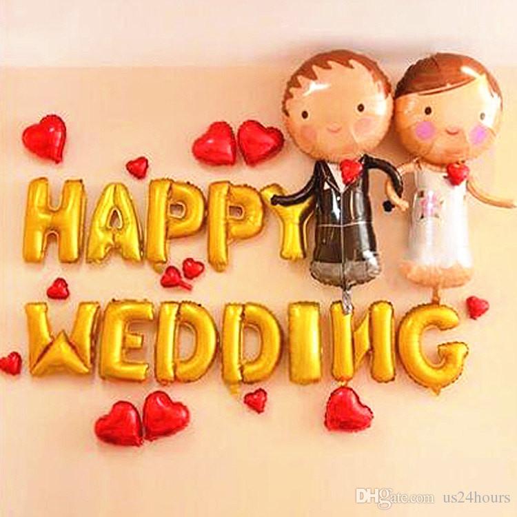 HAPPY WEDDING Foil Balloons Set for Anniversary Theme Celebration & Decoration