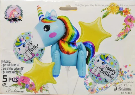Unicorn Foil Balloon Cartoon Foil Balloon Set of -5 Piece For Birthday Day Party
