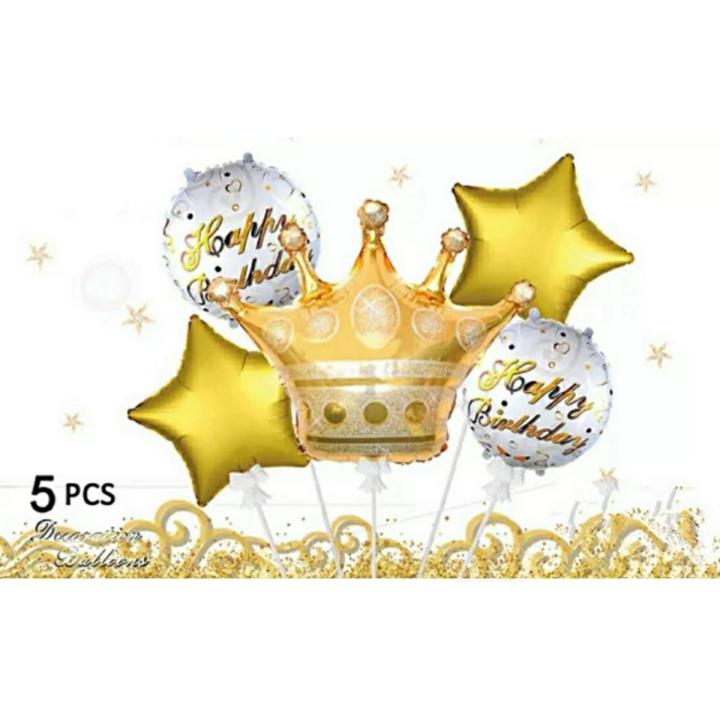 Golden Crown King Foil Balloon Foil Balloon Set of -5 Piece For Birthday Day Party