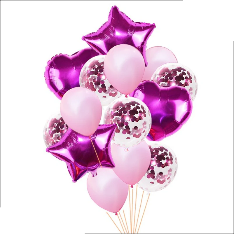 14-Piece Golden Confetti Balloon Set | Star, Heart, and Latex Balloons for Party Decor