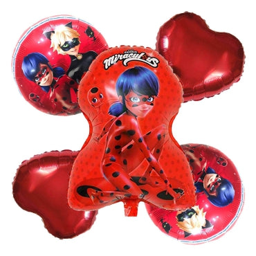 Miraculous Ladybug Foil Balloon Set - 5 Pieces For Miraculous Ladybug Theme Party Celebration