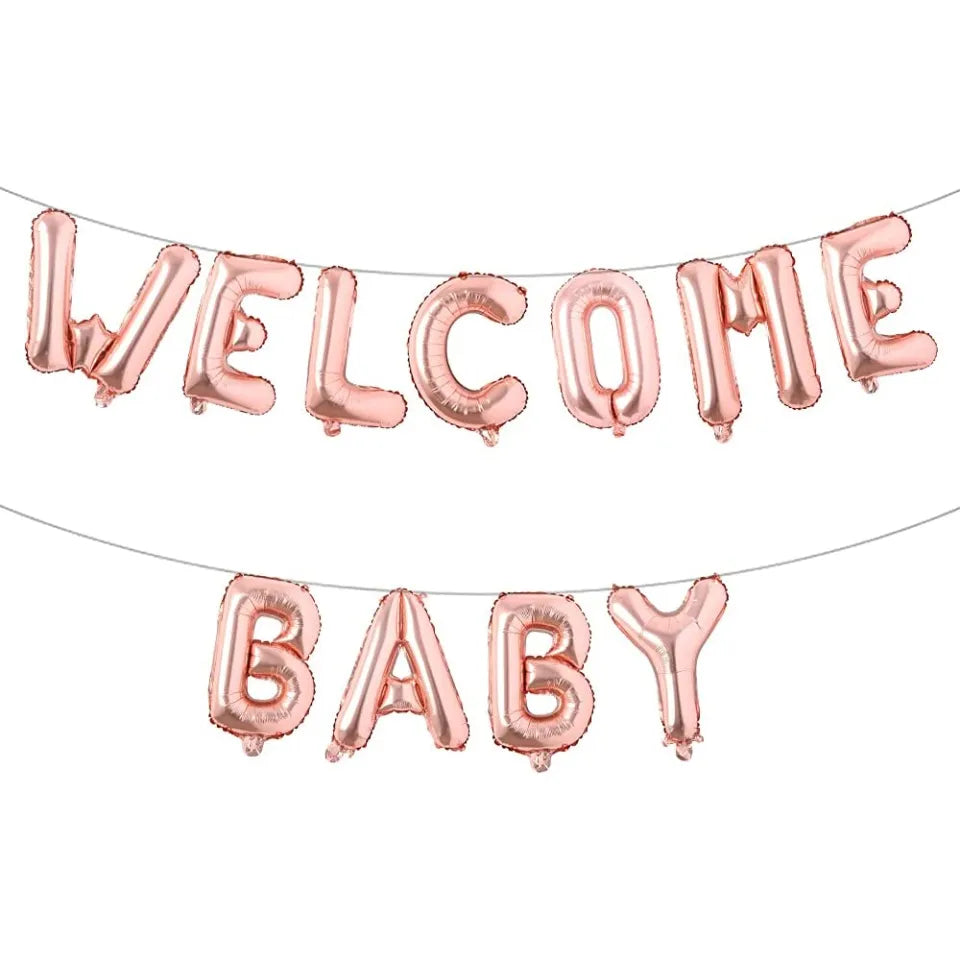 Welcome Baby Letter Foil Balloon Banner for Baby Shower, Gender Reveal Event and Decoration