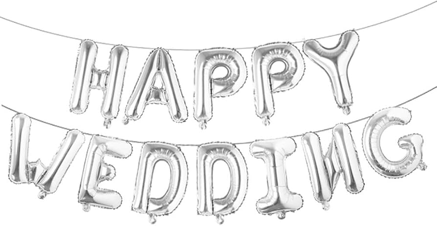 HAPPY WEDDING Foil Balloons Set for Anniversary Theme Celebration & Decoration