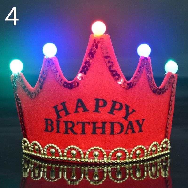 LED Light Up Birthday Hat Happy Birthday Crown Cap Headband For Birthday Party Decoration