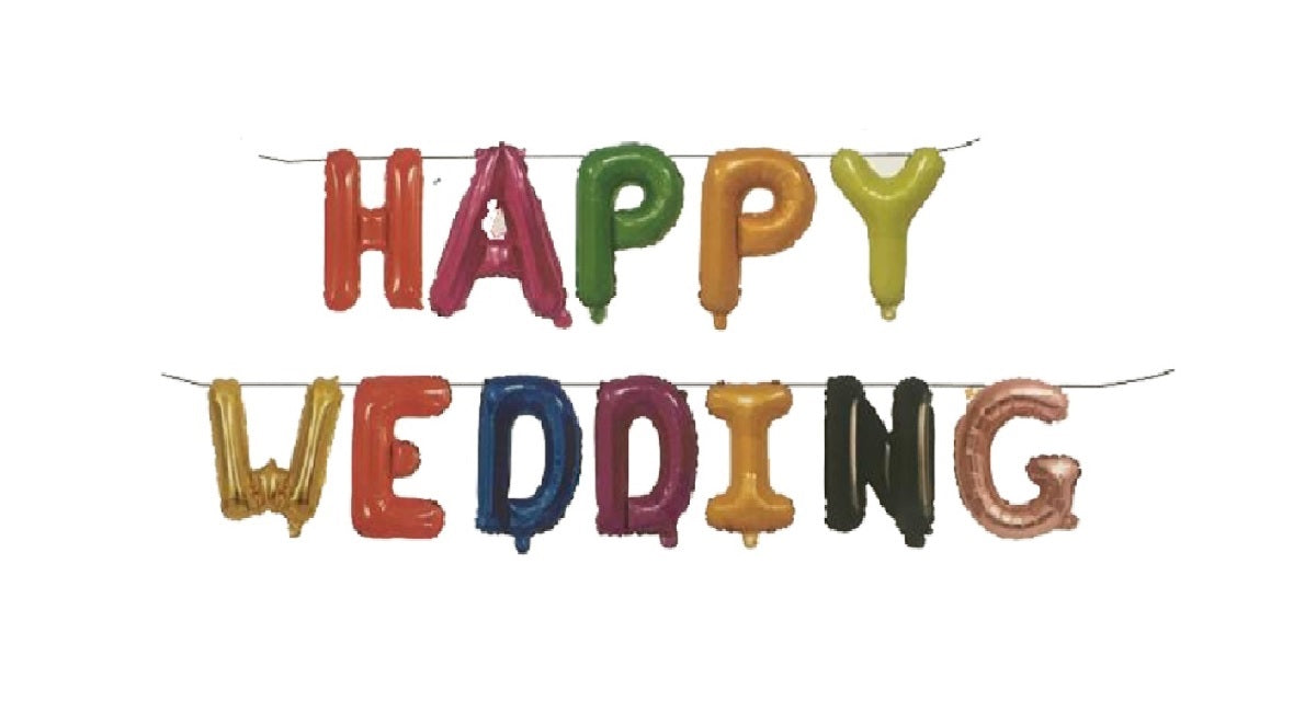 HAPPY WEDDING Foil Balloons Set for Anniversary Theme Celebration & Decoration