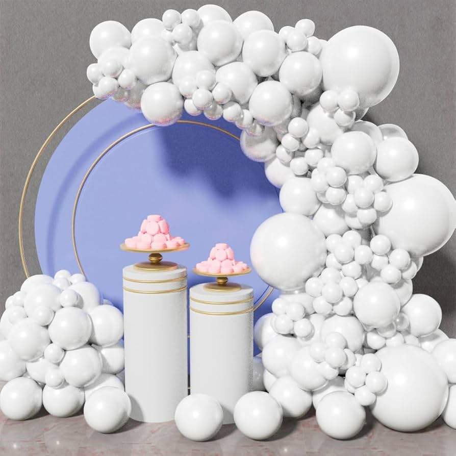 White Balloons Latex Party Balloons, 12Inches balloons for Birthday Decorations, Weddings, Baby Shower, Balloon Modelling, Balloon Arch Decorations