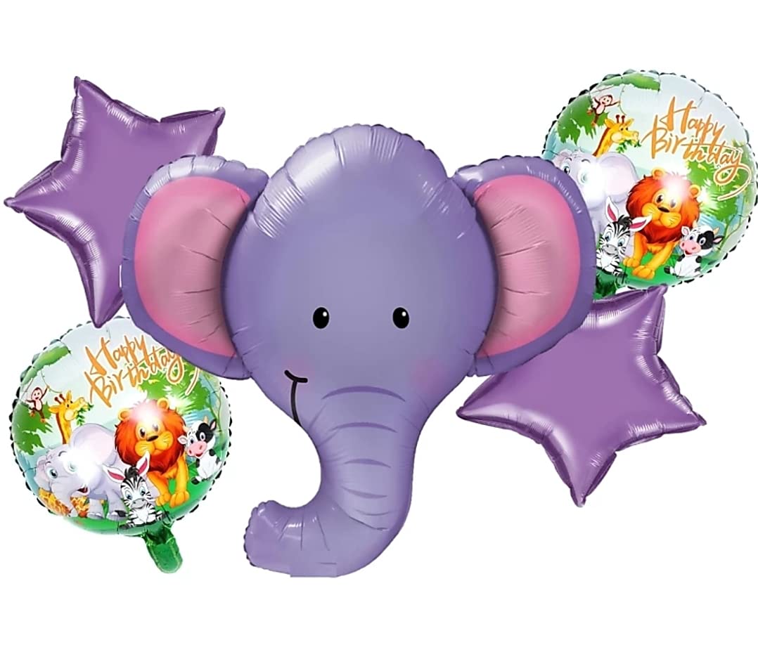 Smiling Elephant Face Character Foil Balloon Set - 5 Pieces For Smiling Elephant Face Theme Party Celebration