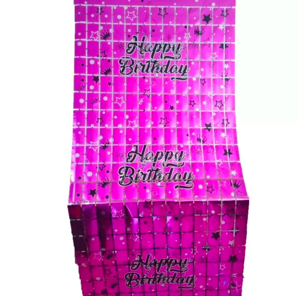 Happy Birthday Printed Square Shaped Foil Curtains for Party Decoration and Celebration