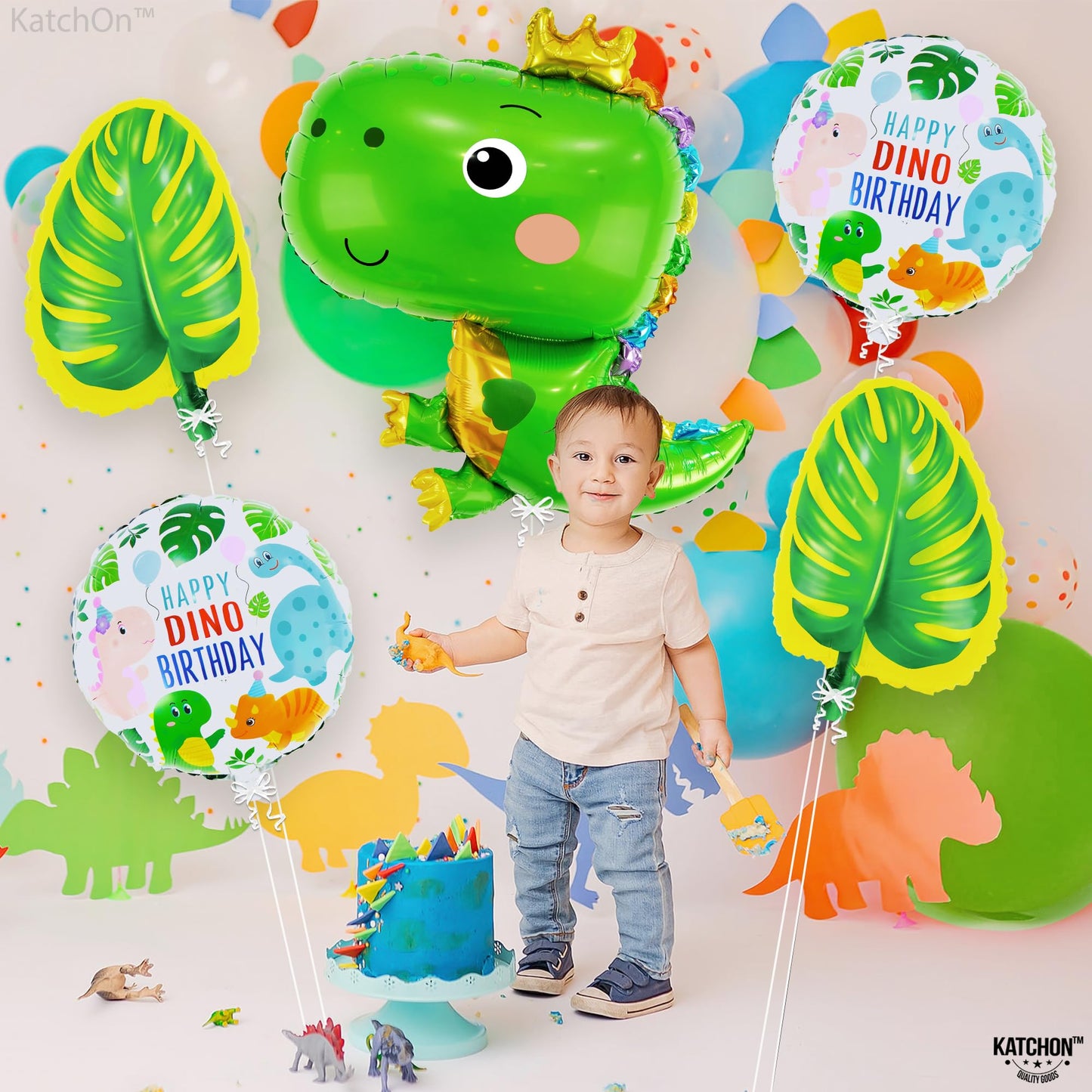 Green Dinasour Theme Foil Balloon Foil Balloon Set of -5 Piece For Birthday Day Party