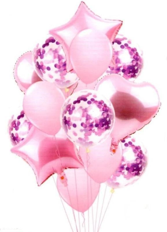 14-Piece Golden Confetti Balloon Set | Star, Heart, and Latex Balloons for Party Decor