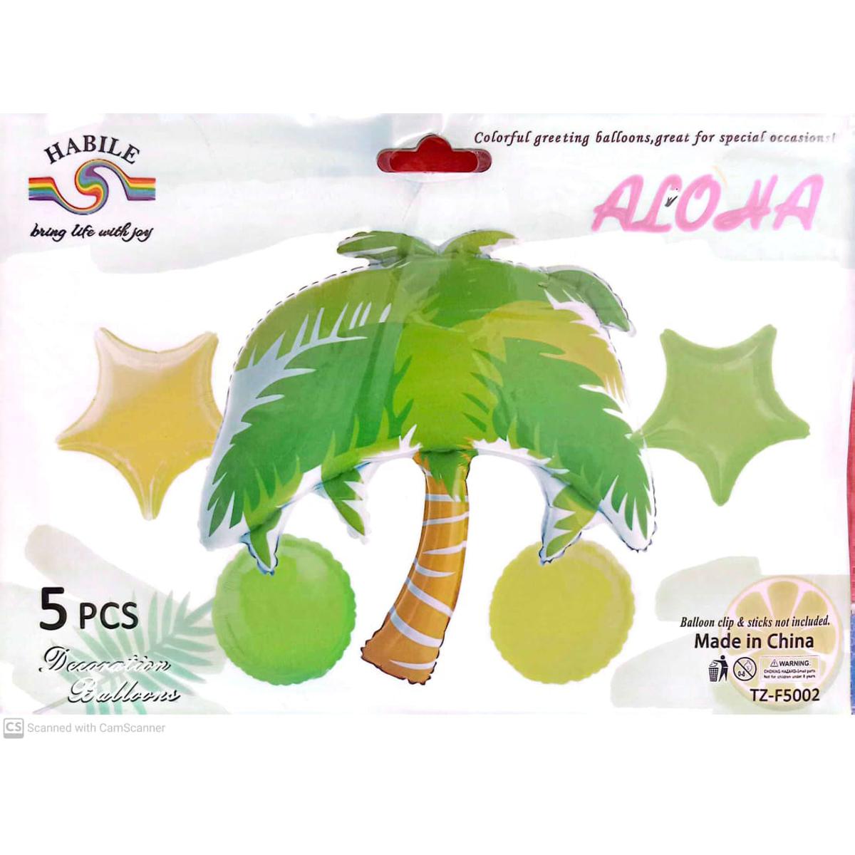 Palm Tree Foil Balloon Set - 5 Pieces For Palm Tree Theme Party Celebration