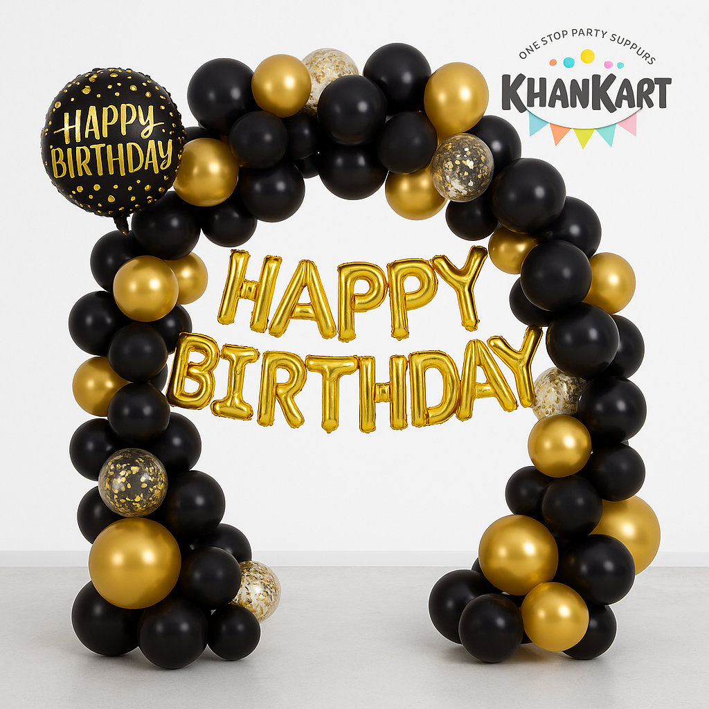 81pcs Golden& Black Balloons Garland Theme Set For Bow Themed Party Decoration & Celebration