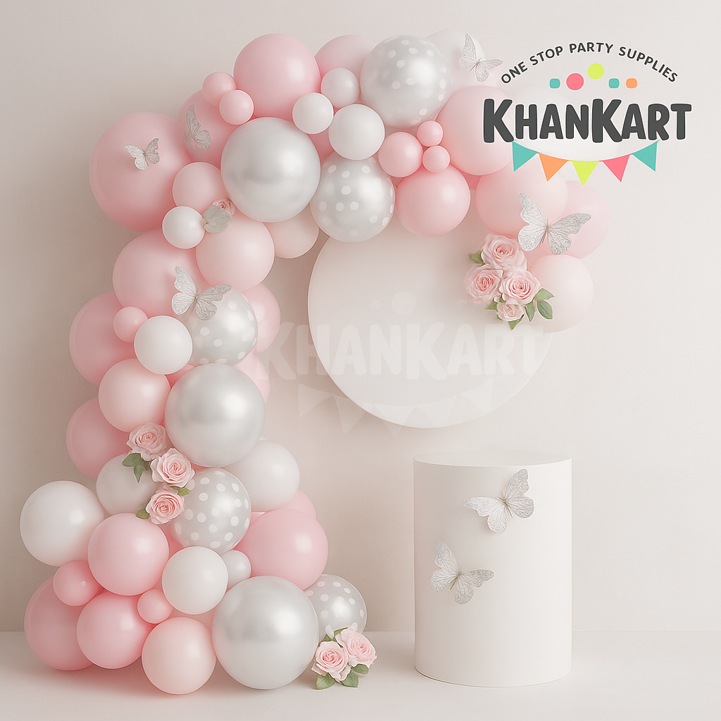 100 pcs Pink Silver White Glitter Confetti Balloons Garland Theme Set For Bow Themed Party Decoration & Celebration