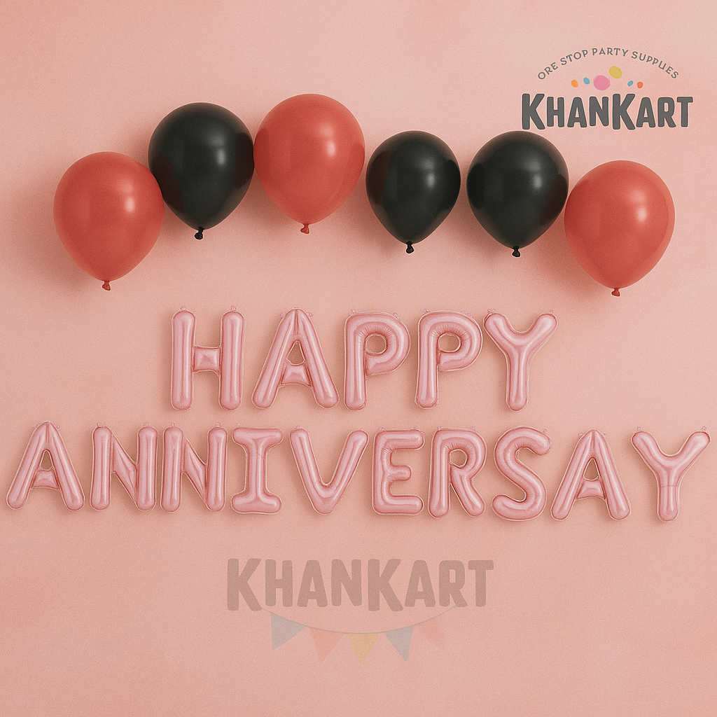 Rose Gold Happy Anniversary Foil Balloons Set for Anniversary Theme Celebration & Decoration