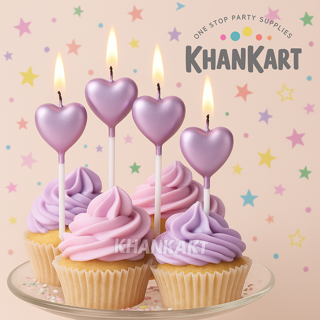 Pink Cake topper Candles in Heart Shape Pack of 4