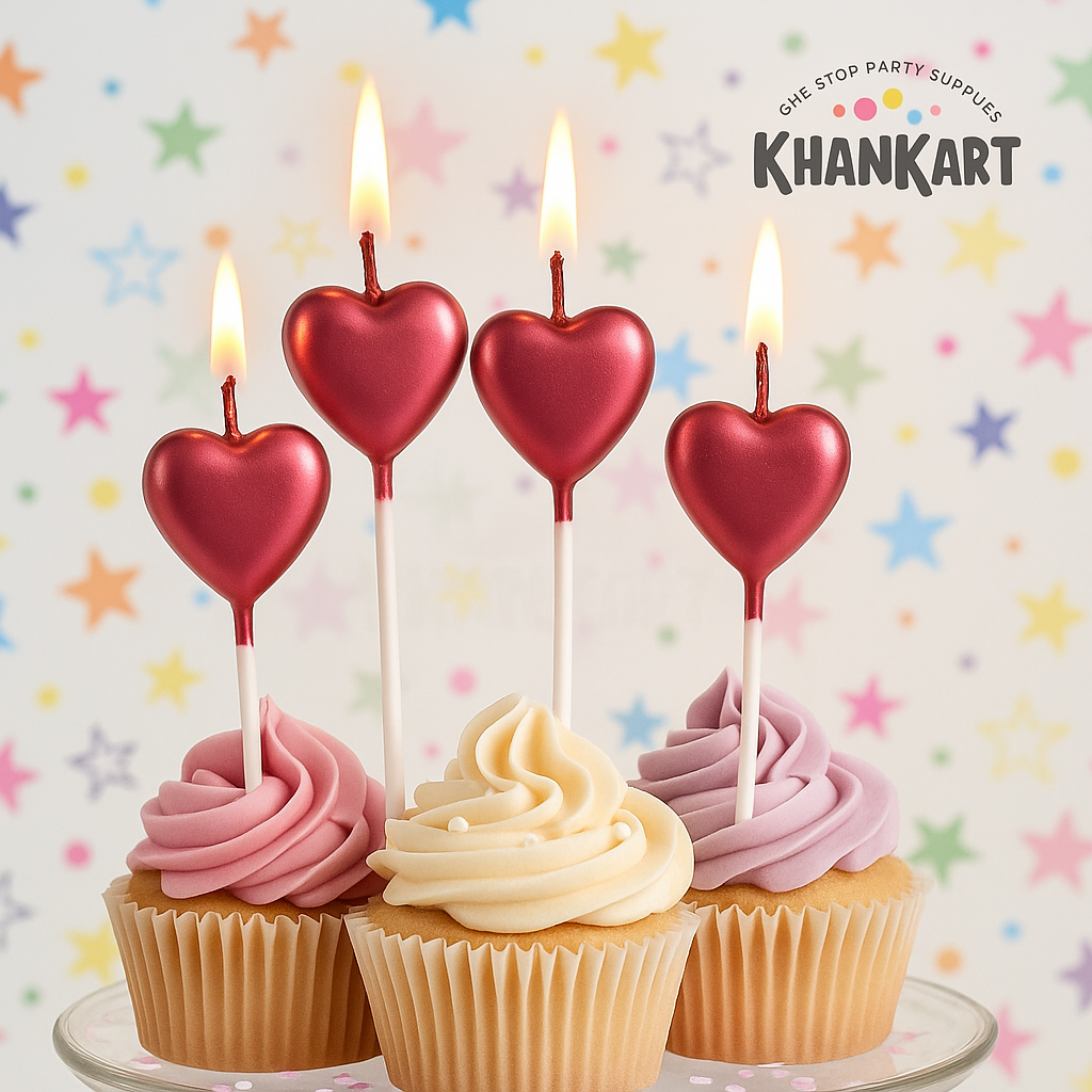Red Cake topper Candles in Heart Shape Pack of 4
