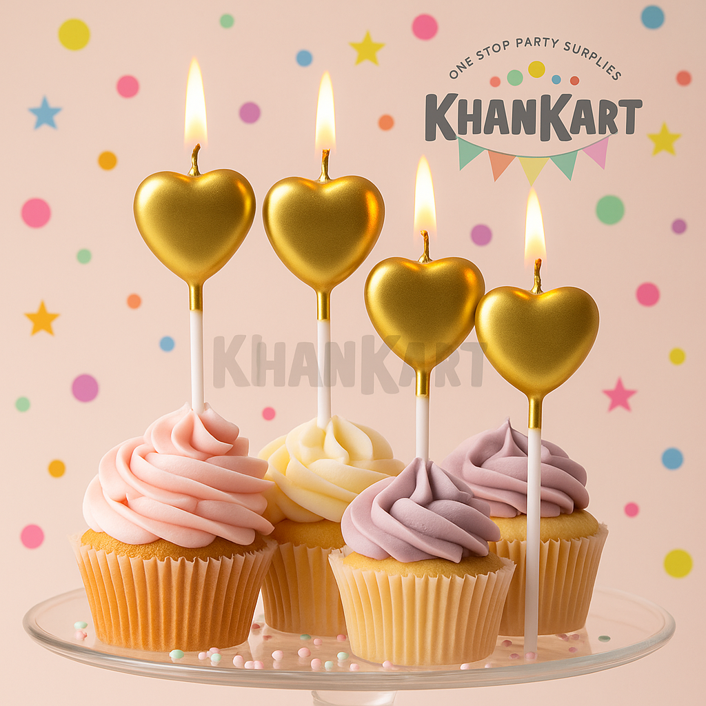Gold Cake topper Candles in Heart Shape Pack of 4