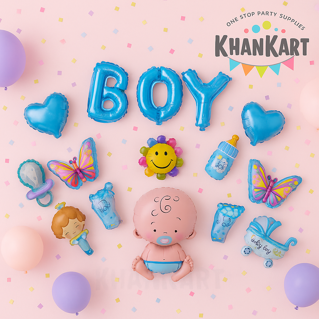 17PCS Premium Baby Shower & Birthday Balloon Decoration Set – Its A Boy Foil & Latex Balloons Combo