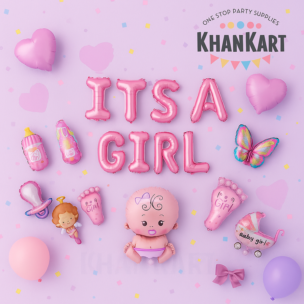 17PCS Premium Baby Shower & Birthday Balloon Decoration Set – Its A Girl Foil & Latex Balloons Combo