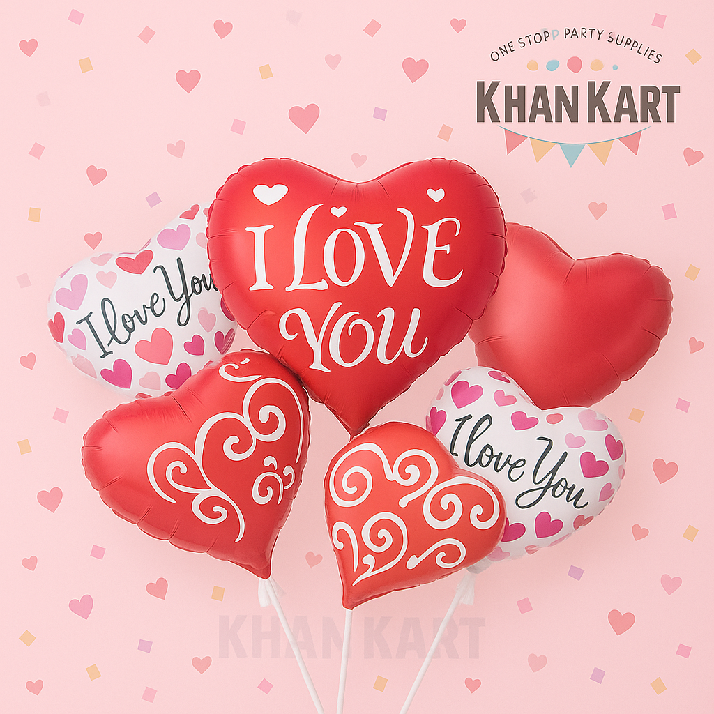 I Love You 5 Piece Foil Balloon Set Perfect Best for Romantic Celebrations And Decoration