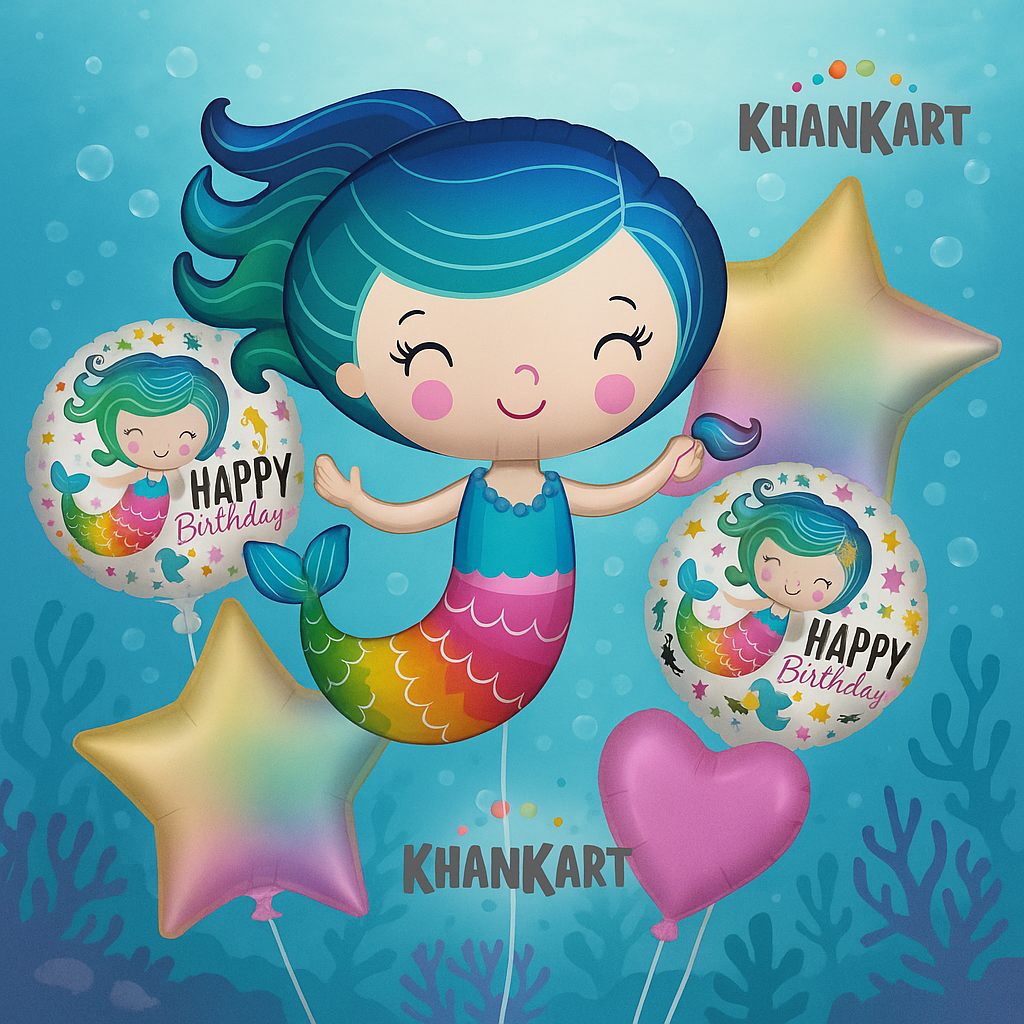 Little Mermaid Theme Foil Balloon Foil Balloon Set of -5 Piece For Birthday Day Party