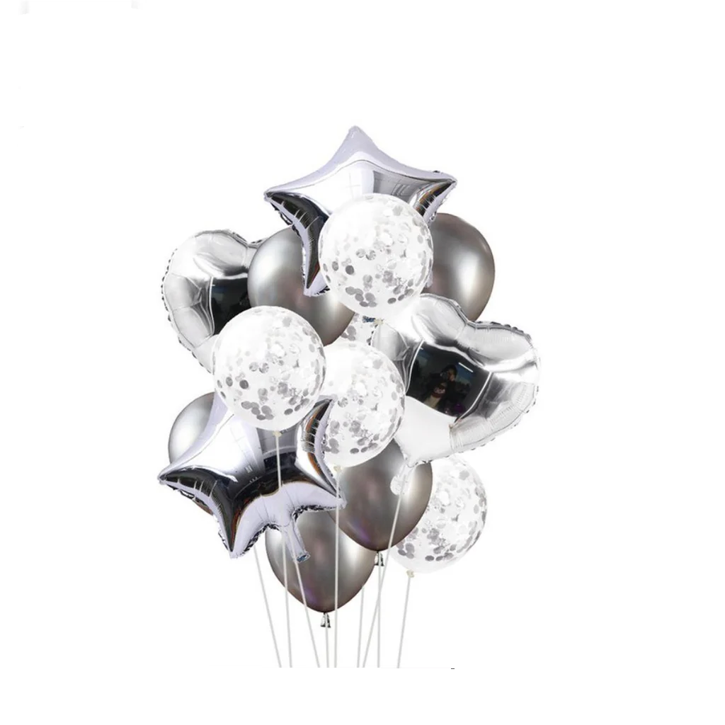 14 Pcs Confetti Decorative Party Balloons Set (Star, Heart Shaped & Confetti Filled Latex Party Balloons Set) For Birthday and Event