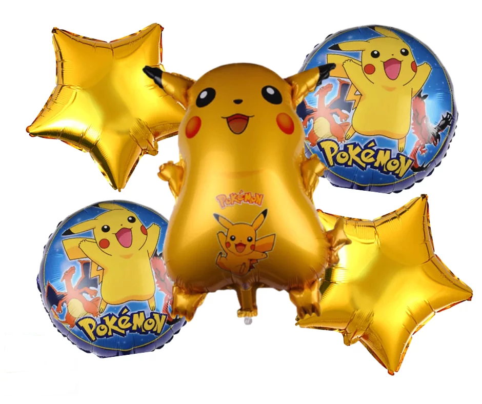 Pokemon Theme Foil Balloon Foil Balloon Set of -5 Piece For Birthday Day Party