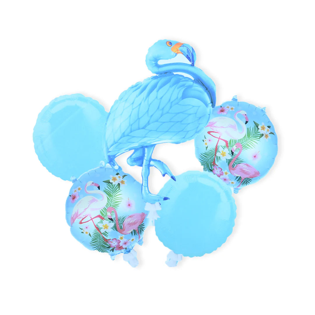 Blue Flamingo Cartoon Foil Balloon Set - 5 Pieces For Flamingo Theme Birthday Party and Celebrations