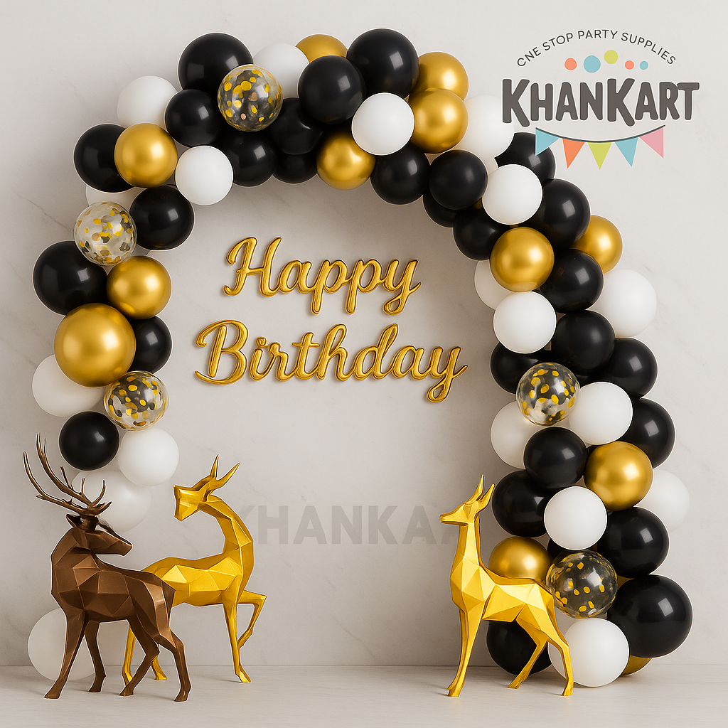 100 Piece Black Golden confetti Foil Balloons Theme Set For Party Decoration