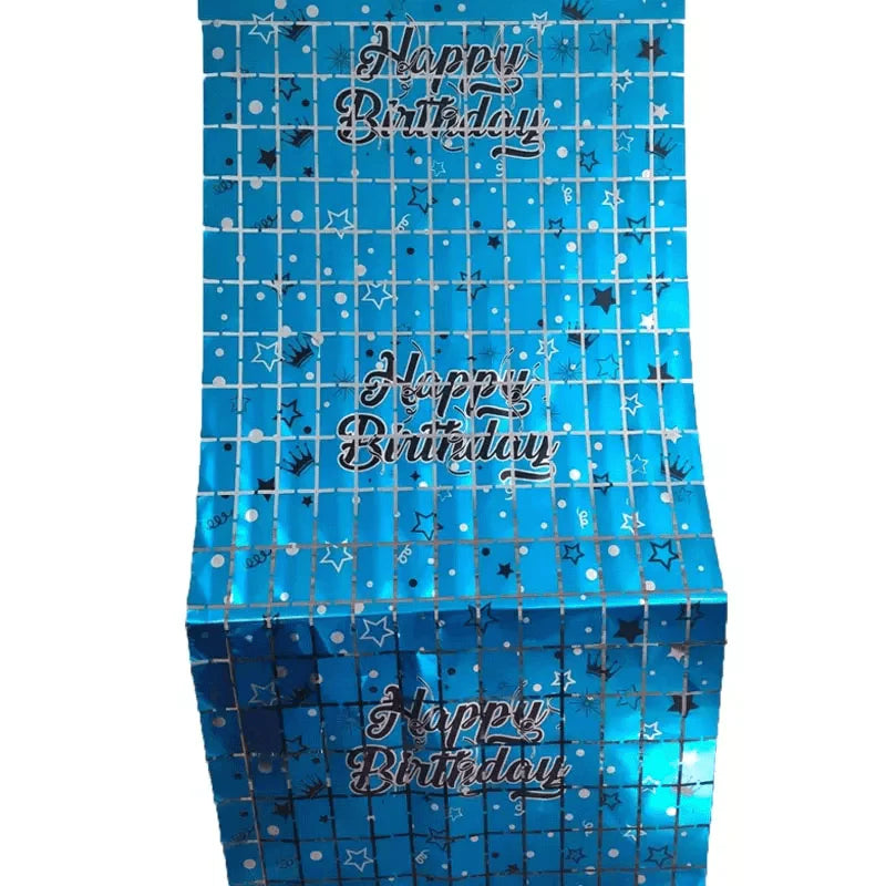 Happy Birthday Printed Square Shaped Foil Curtains for Party Decoration and Celebration