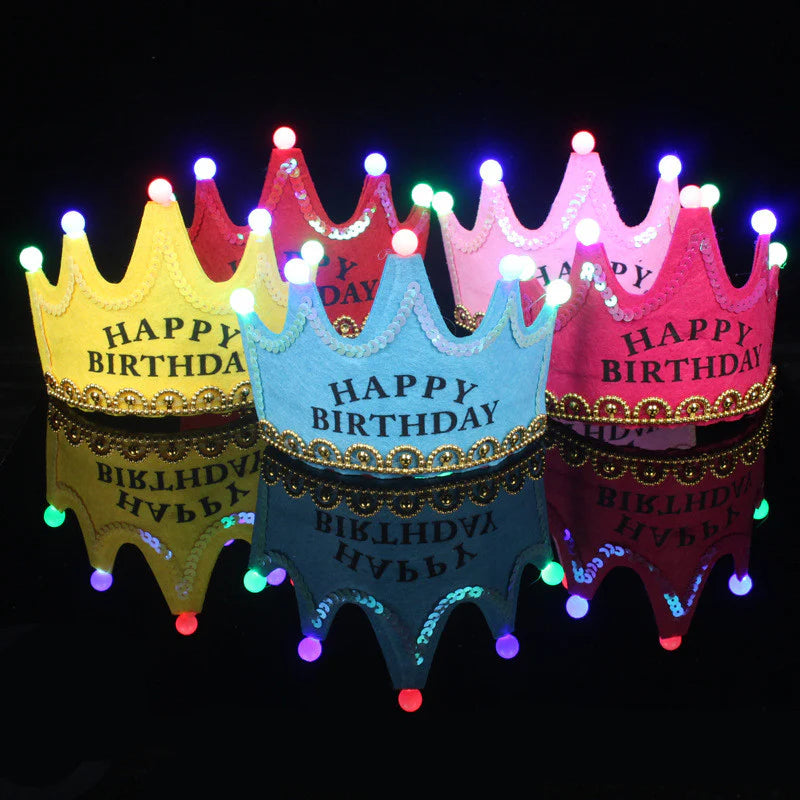 LED Light Up Birthday Hat Happy Birthday Crown Cap Headband For Birthday Party Decoration