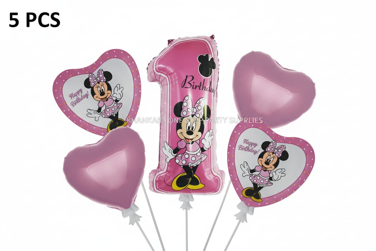 1st Birthday Girl Foil Balloon Foil Balloon Set of -5 Piece For Birthday Day Party