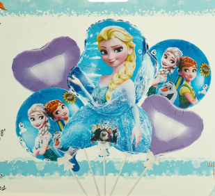 Frozen Elsa & Anna Cartoon Foil Balloon Foil Balloon Set of -5 Piece For Birthday Day Party
