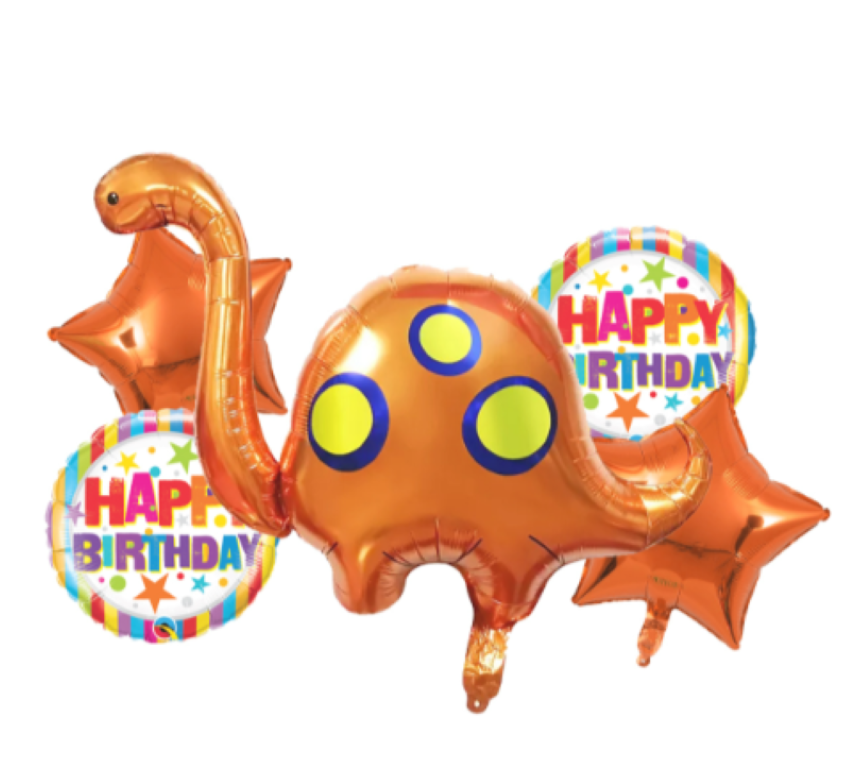 Dinosaur Orange Theme Foil Balloon Foil Balloon Set of -5 Piece For Birthday Day Party
