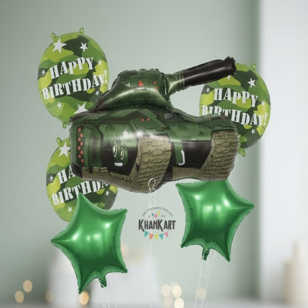 Green Tank Theme Foil Balloon Foil Balloon Set of -5 Piece For Birthday Day Party