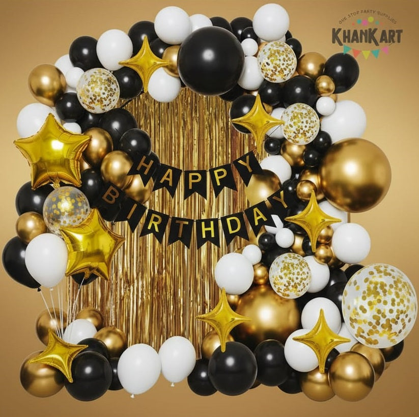 104pcs Gold & Black White Confetti Balloons Garland Theme Set For Bow Themed Party Decoration & Celebration