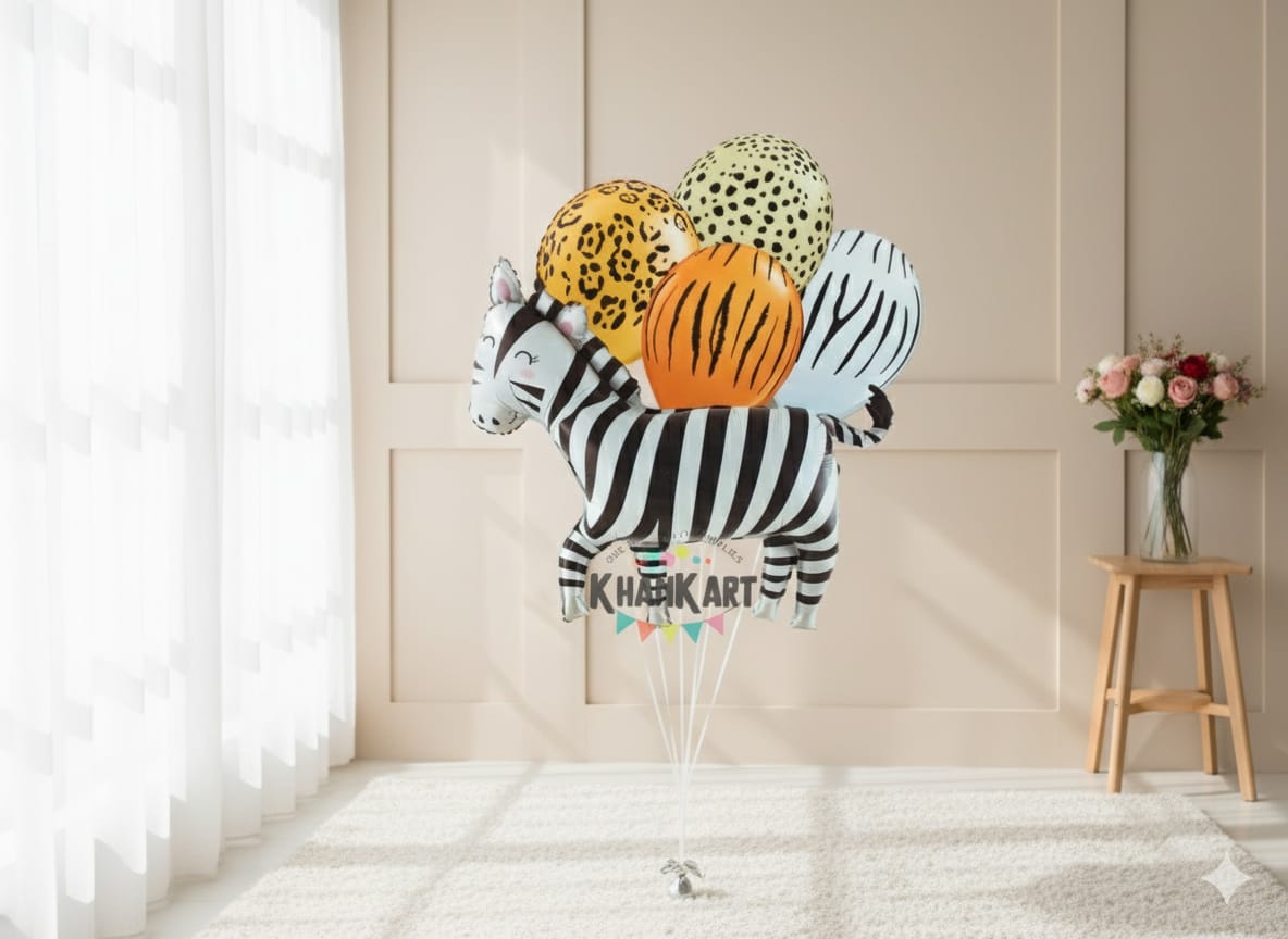Zebra Theme Foil Balloon Foil Balloon Set of -5 Piece For Birthday Day Party
