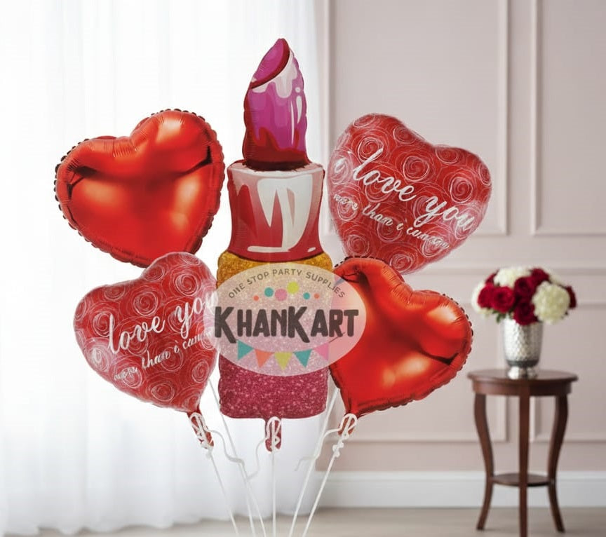 Lipstick Theme Foil Balloon Foil Balloon Set of -5 Piece For Birthday Day Party