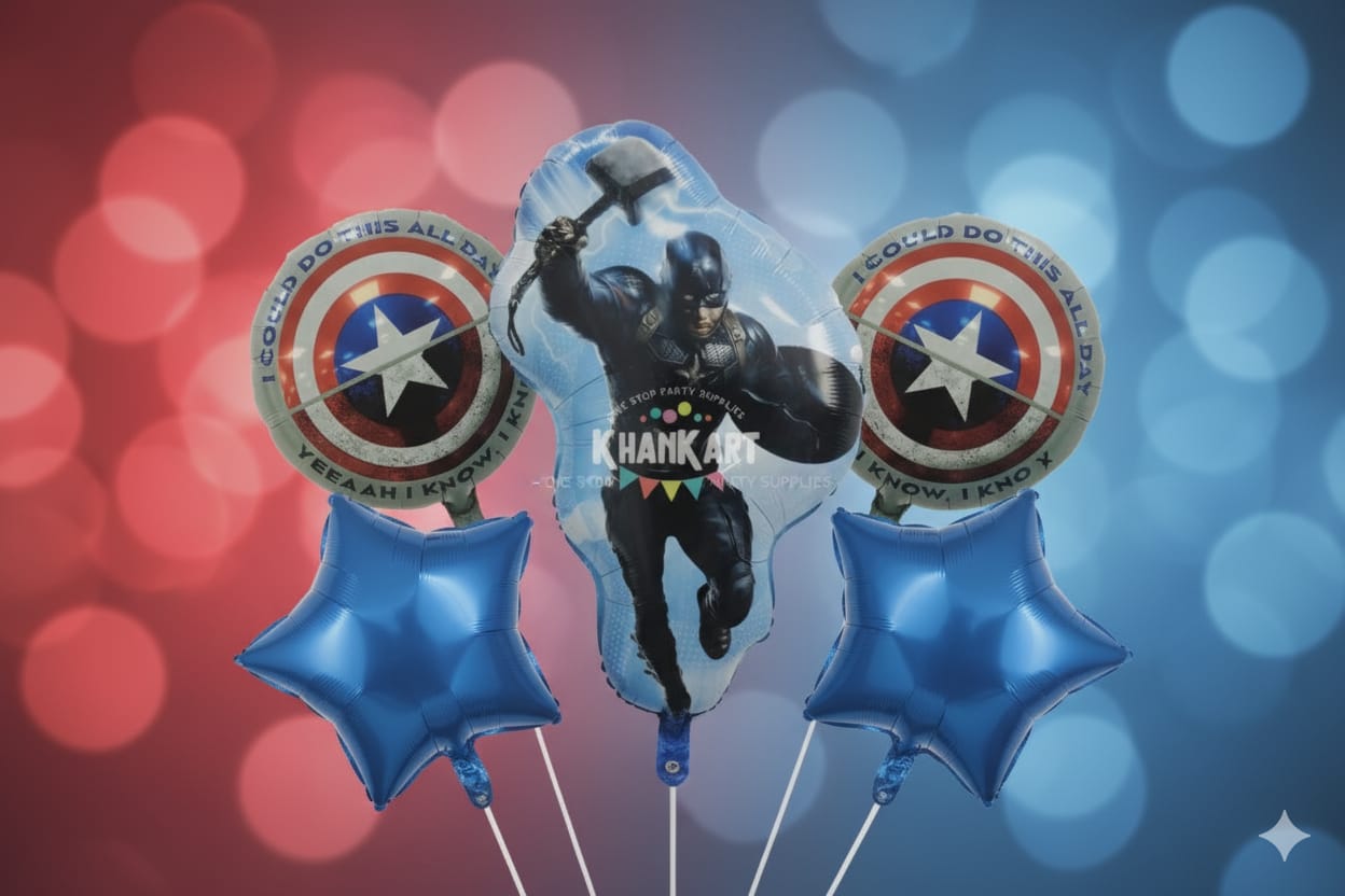 Captain America Theme Foil Balloon Foil Balloon Set of -5 Piece For Birthday Day Party