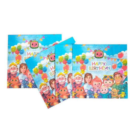 CocoMelon disposable Tableware Paper Napkin Birthday Party Decoration