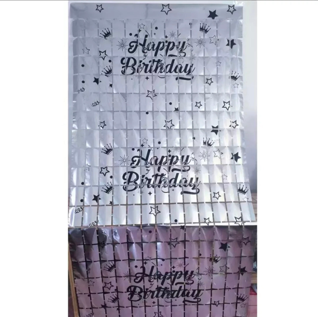 Happy Birthday Printed Square Shaped Foil Curtains for Party Decoration and Celebration