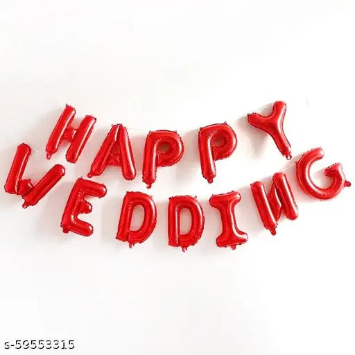HAPPY WEDDING Foil Balloons Set for Anniversary Theme Celebration & Decoration