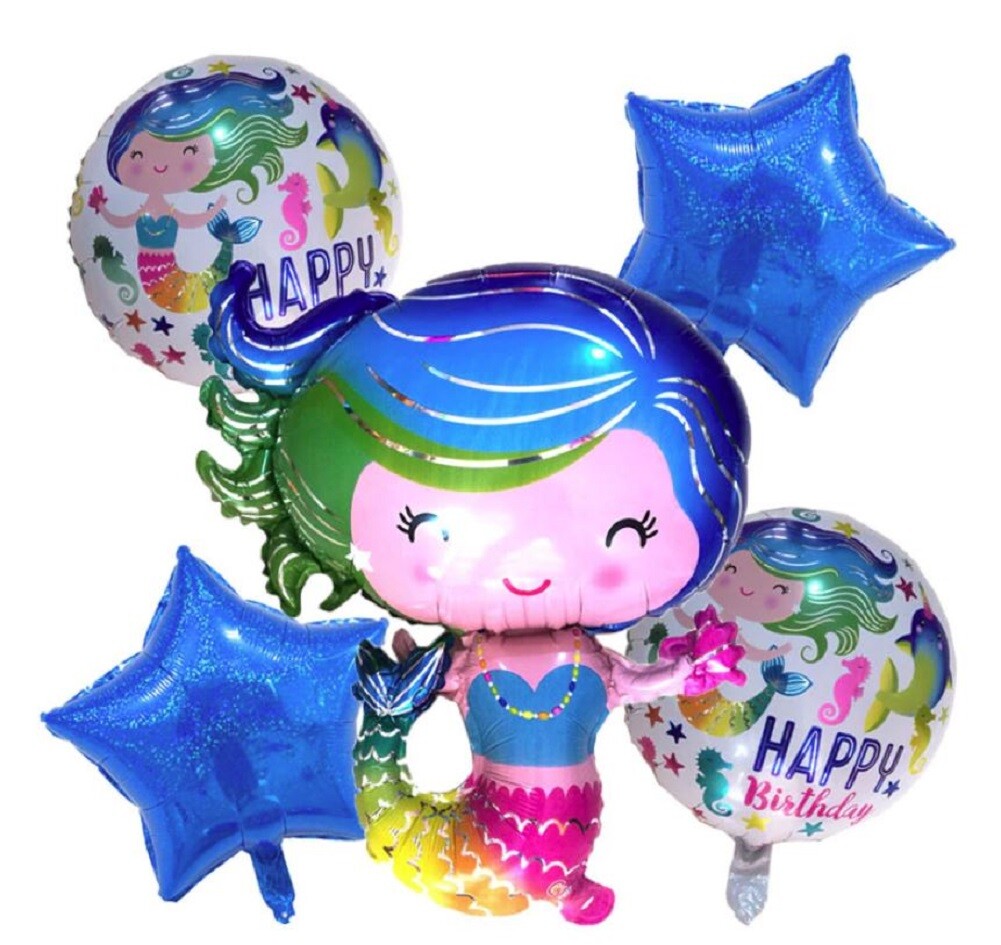 Little Mermaid Theme Foil Balloon Foil Balloon Set of -5 Piece For Birthday Day Party