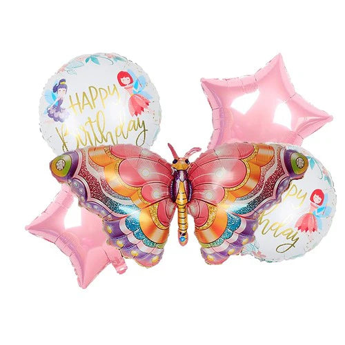 Butter fly foil balloons birthday theme 5 Piece Set