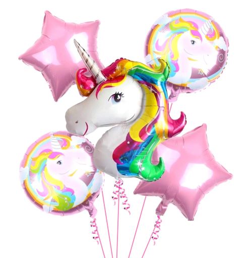 Unicorn Theme Foil Balloon Foil Balloon Set of -5 Piece For Birthday Day Party