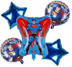 Superman Theme Foil Balloon Foil Balloon Set of -5 Piece For Birthday Day Party