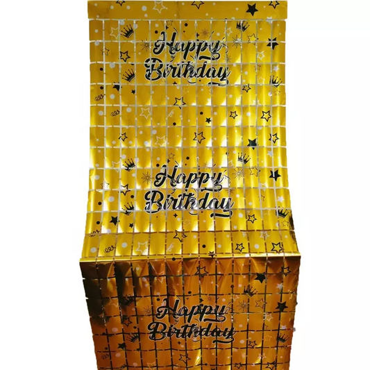 Happy Birthday Printed Square Shaped Foil Curtains for Party Decoration and Celebration