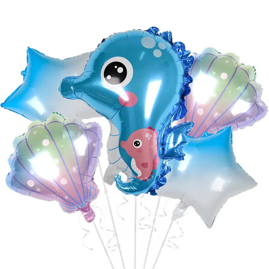 Sea Horse Theme Foil Balloon Foil Balloon Set of -5 Piece For Birthday Day Party